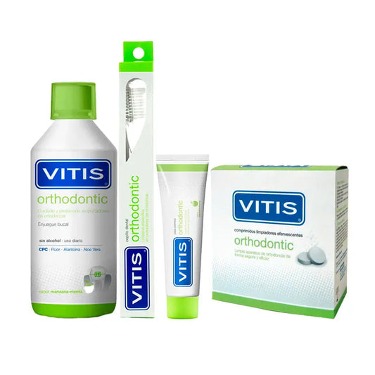 VITIS Pack Ortodonzia/ Ortodonzia (collutorio 1000ml+ dentifricio 100ml+ 32 compresse + spazzolino ortodontico)