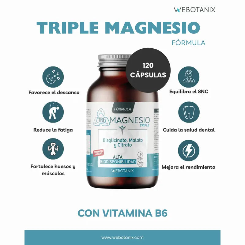 Webotanix Triple Magnesio Formula per tutta la famiglia, 120 capsule