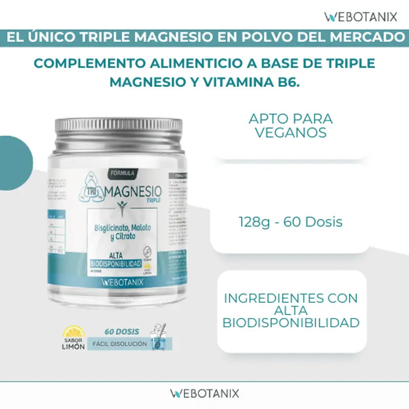 Webotanix Formula Tripla al Magnesio in polvere, 128 g