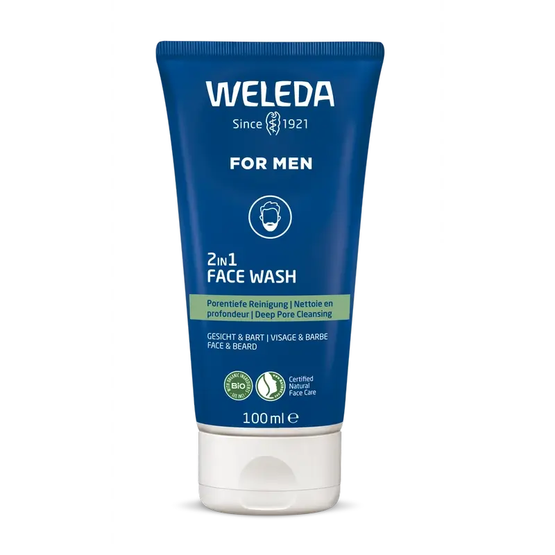Weleda Gel detergente 2 in 1 per viso e barba per uomo, 100 ml