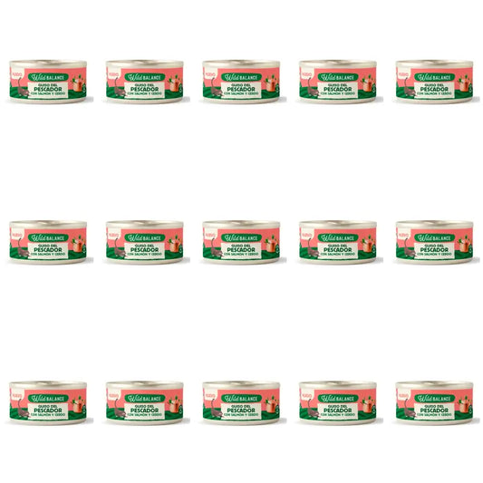 Wild Balance Stufato di pesce in scatola con salmone, maiale e verdure per gatti, 80 g, Confezione da 15