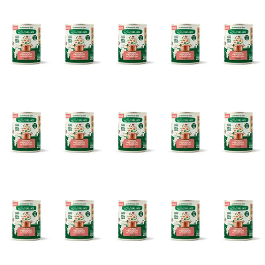 Wild Balance Stufato del pescatore in scatola con salmone, maiale e verdure per cani, 400 g, Confezione da 15