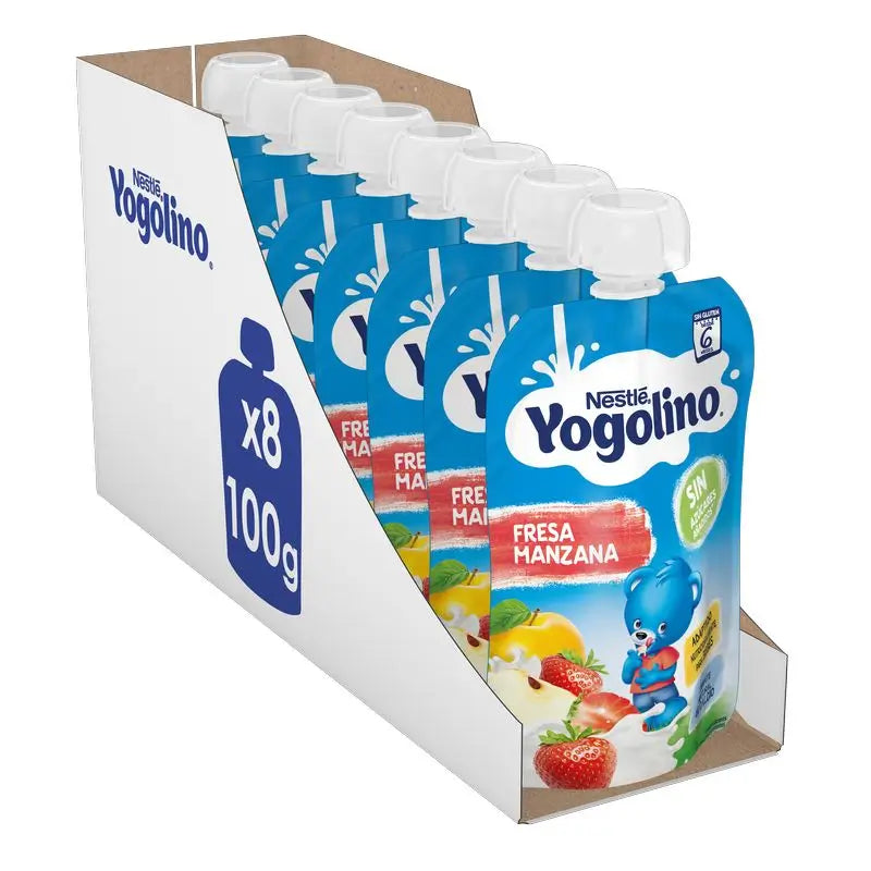 Yogolino Fragola Mela Bustina Senza Zucchero, 100g x 8 unità