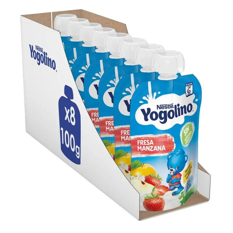 YOGOLINO Bustina di mela e fragola senza zucchero, 100g x 8 unità