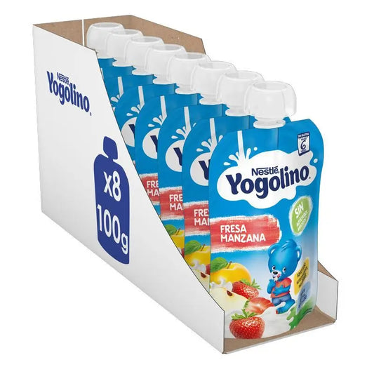 YOGOLINO Bustina di mela e fragola senza zucchero, 100g x 8 unità