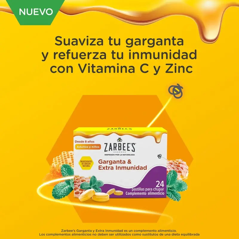 Zarbee's Gola e immunità 24 pastiglie con miele, menta, zinco e vitamina D