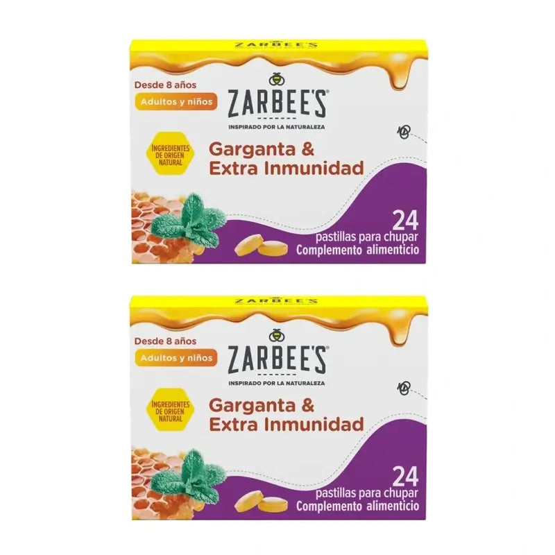 Zarbee's Gola e immunità, 2X24 bastoncini con miele, menta, zinco e vitamina D