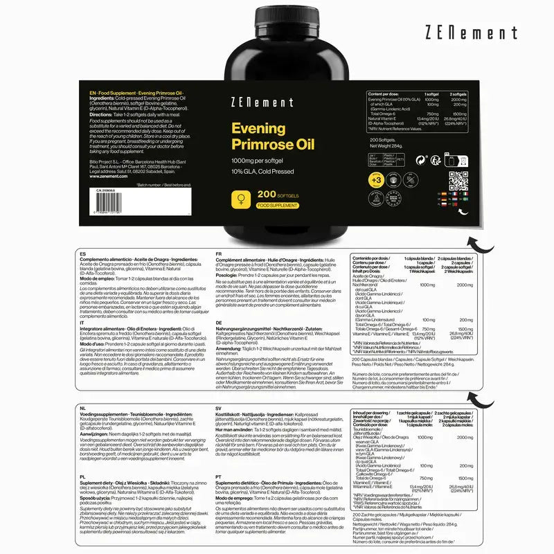 Zenement Olio di enotera 1000 mg, 200 capsule morbide