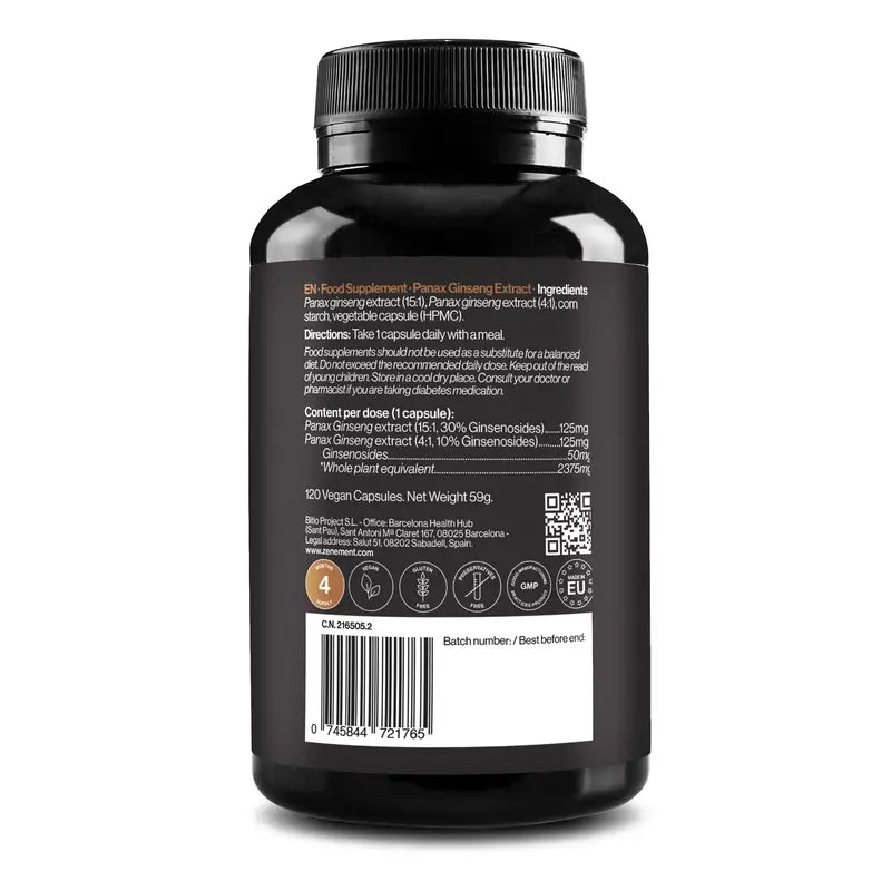 Zenement Estratto di Panax Ginseng rosso coreano, 120 capsule vegane