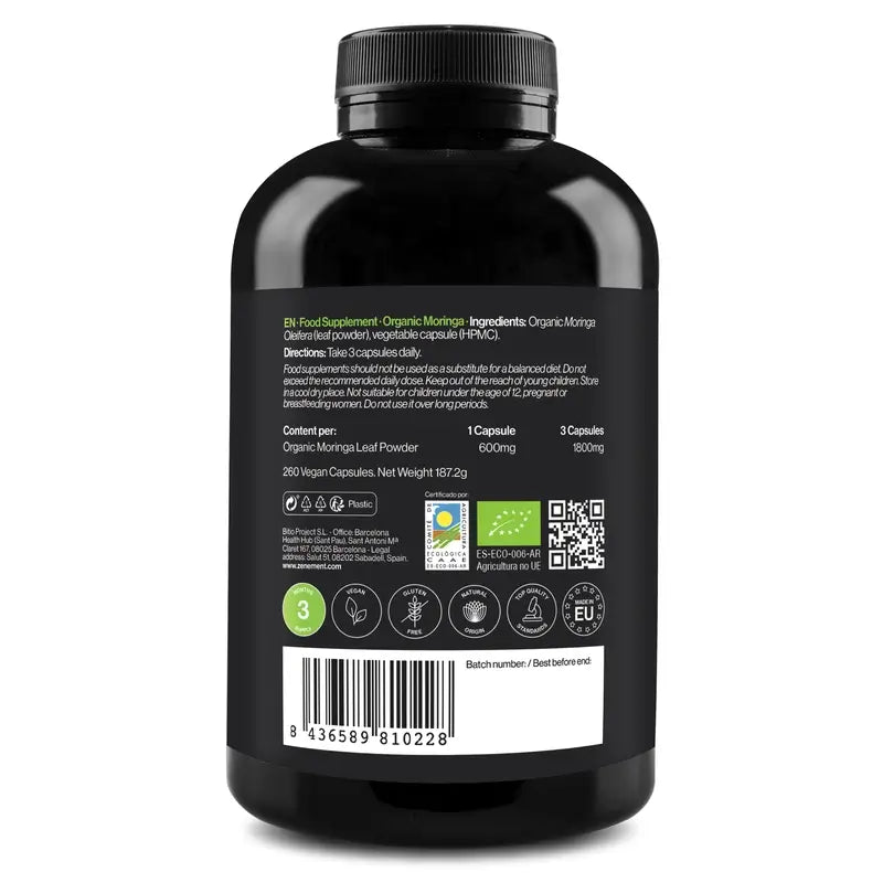 Zenement Moringa biologica, 260 capsule vegane