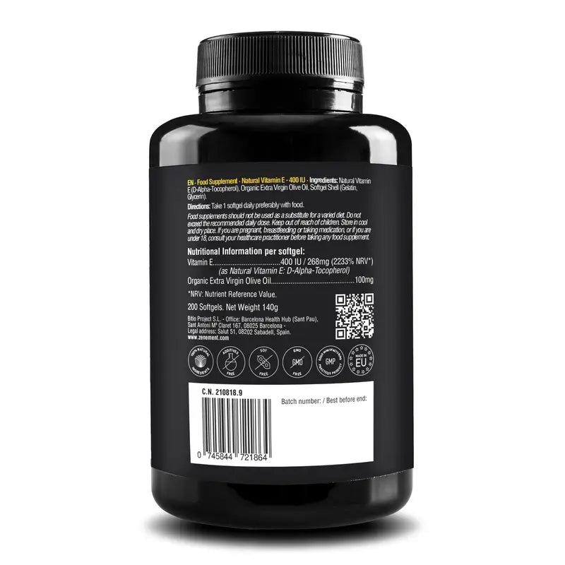 Zenement Vitamina E naturale 400 UI, 200 capsule molli