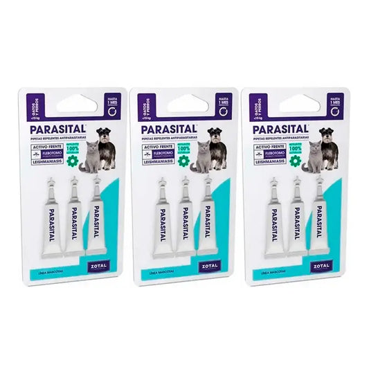 Zotal Parasital, Confezione 3 x 3 Pipette Antiparassitarie Gatti e cani di piccola taglia fino a 10Kg