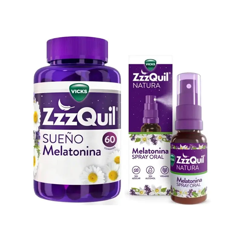ZzzQuil Natura Melatonin Confezione da 60 Gomme + Spray 30 ml